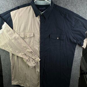 Wrangler Western Shirt XLT Tall Cotton Blue Beige Pearl Snap Midwestern Indian